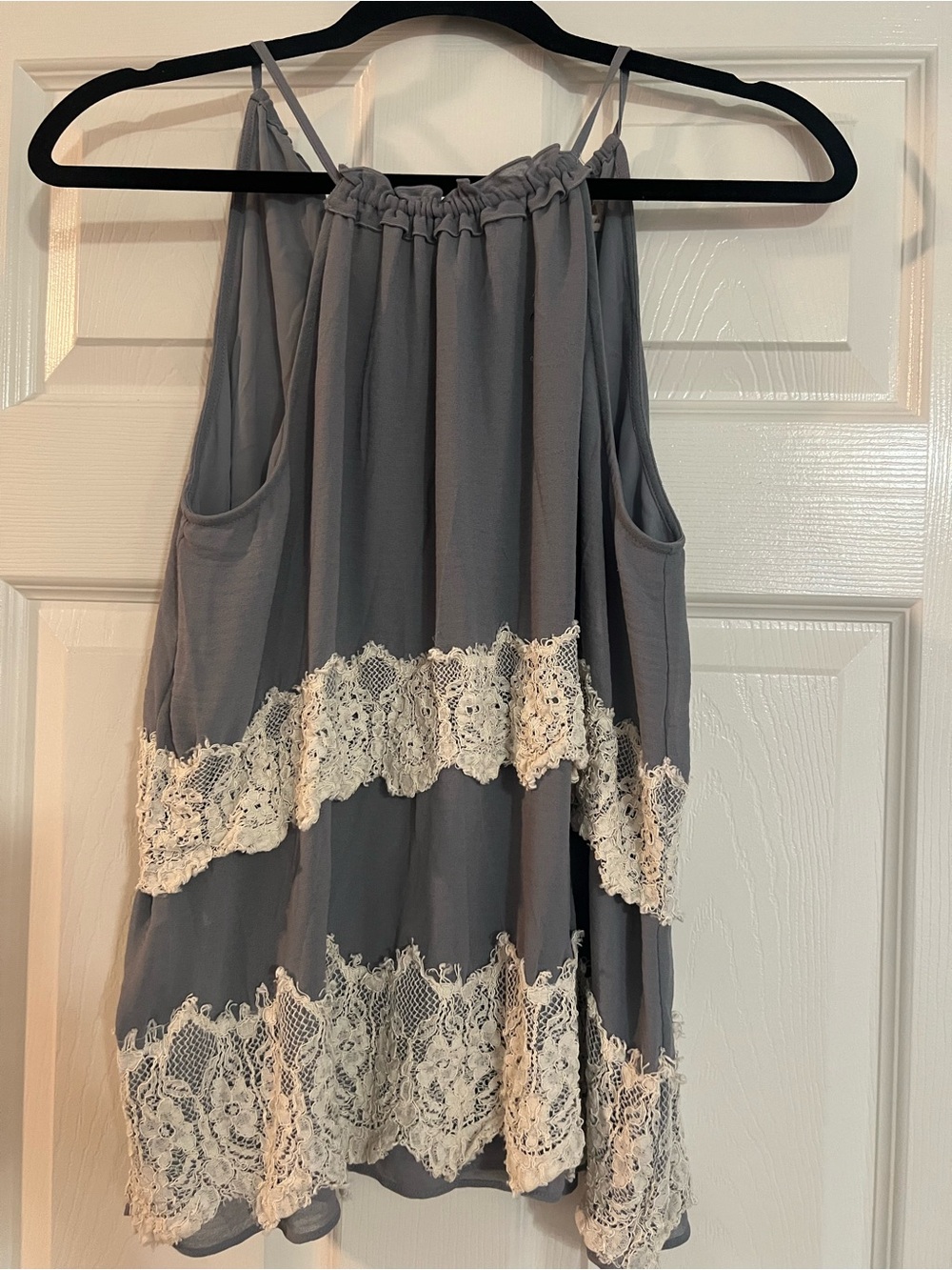 LOFT Light Gray Lace-Trim Halter Tank